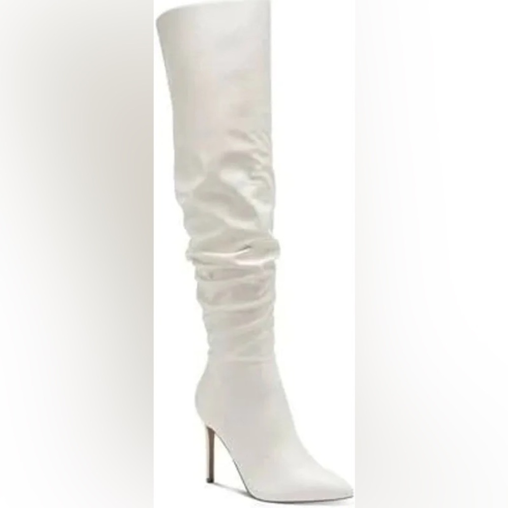 INC Womens lyonna White Smooth, Faux Leather Slouchy Over-The-Knee Boots,Size 7
